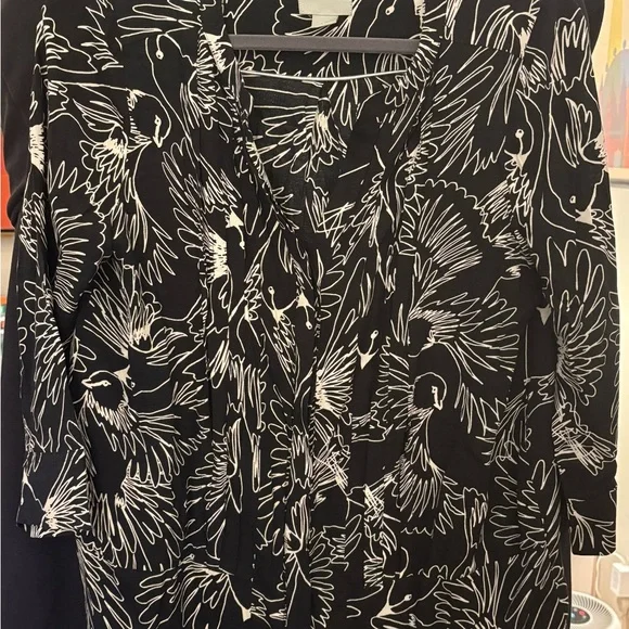 Anthropologie Maeve Black and White Birds Button Up Top - Picture 1 of 6